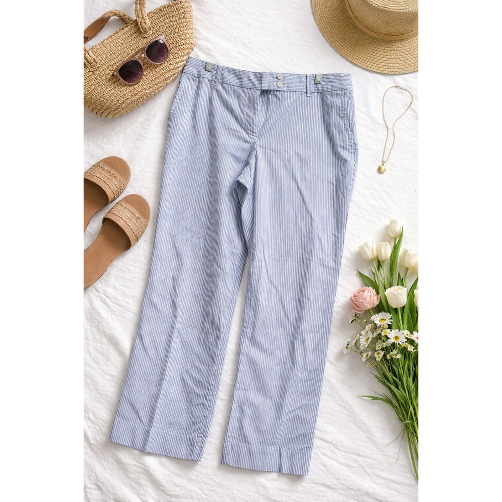 Liz Claiborne Sloane Pant Pinstriped White Blue Size 10‎ Spring Cotton